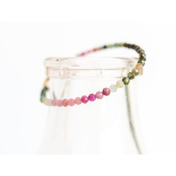 Watermelon Tourmaline Beaded Bracelet Dainty Gemstone Jewelry for Girlfriend - Picture 4 of 8